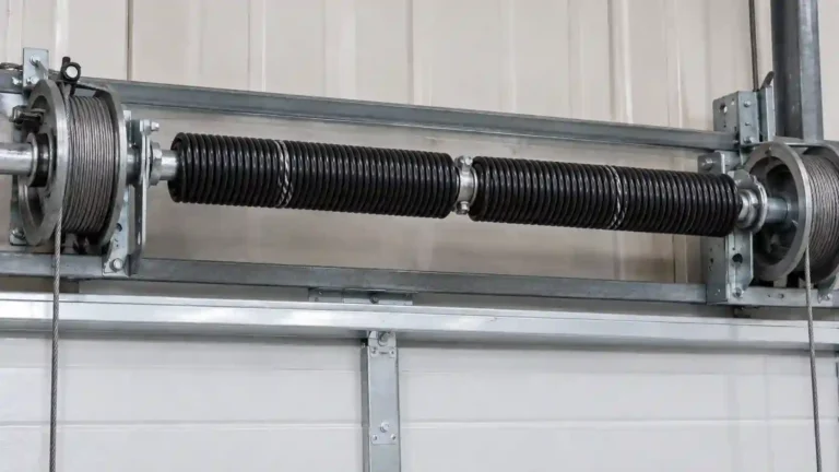 New torsion spring installed and tensioned on the same commercial door