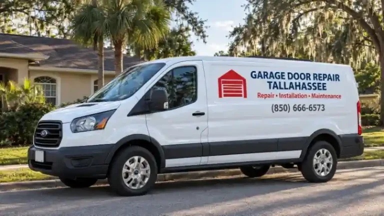 Garage Door Repair Tallahassee service van parked on a residential street