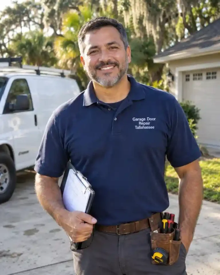 Garage Door Repair Tallahassee technician standing in a residential driveway