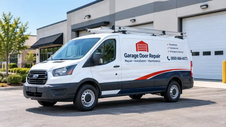 Service van parked outside a commercial property in Tallahassee before a repair call